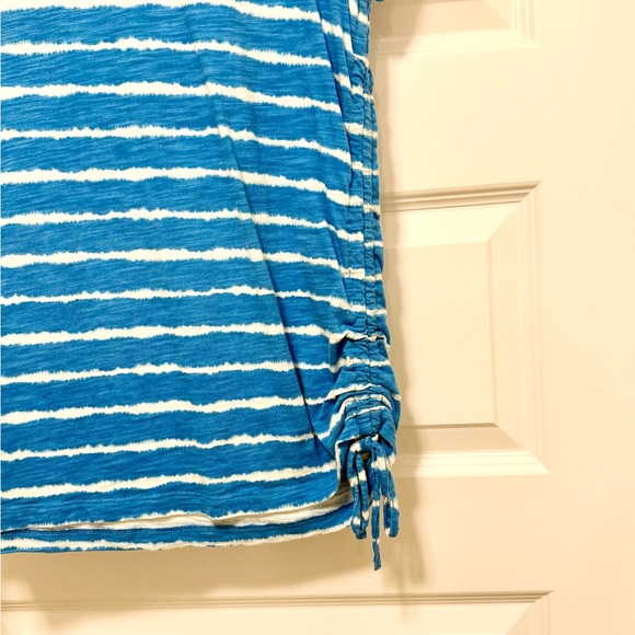 Belle by Kim Gravel Striped Slub Knit Side Ruched Short Sleeve Top - Picture 3 of 5